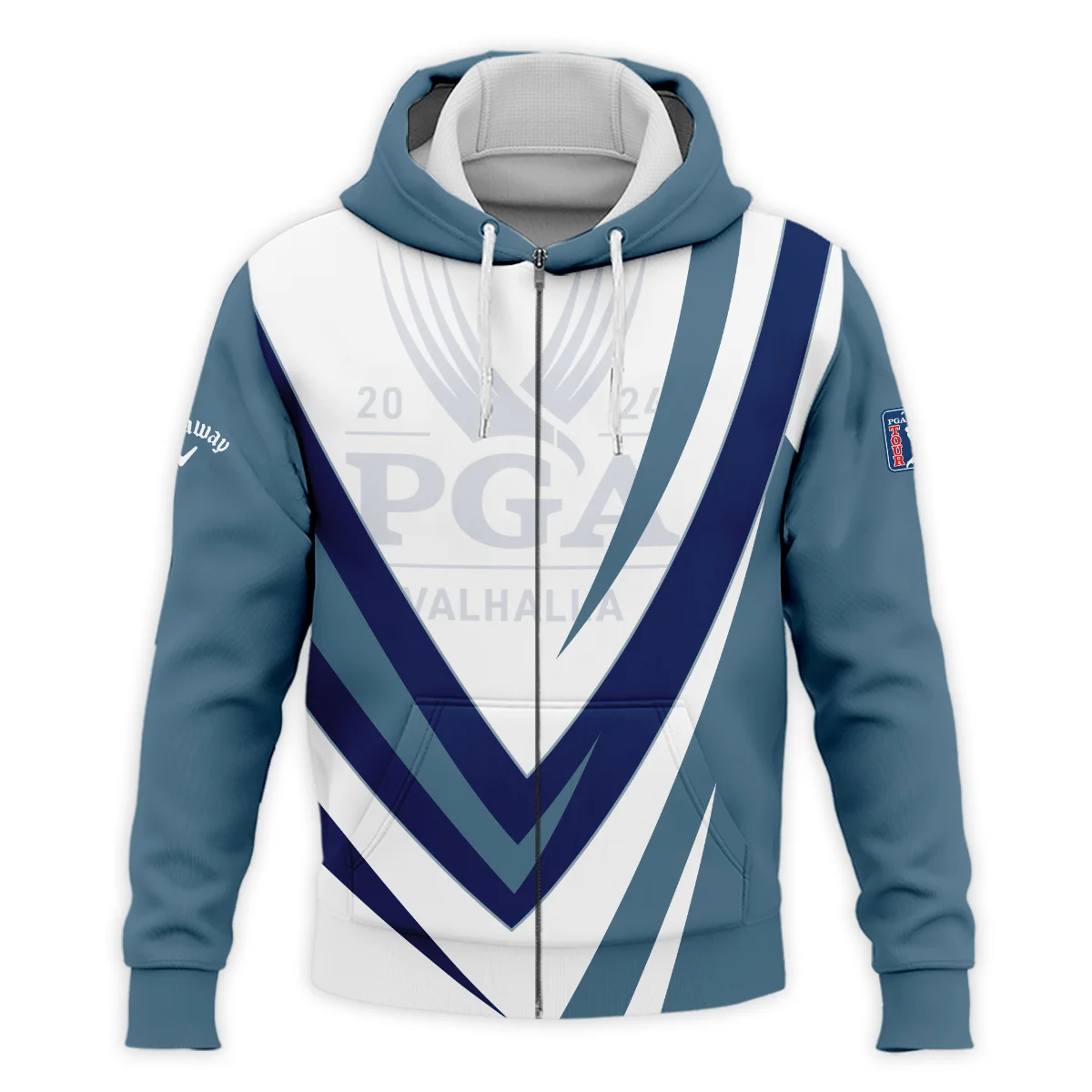 Callaway 2024 PGA Championship Valhalla Dark Moderate Blue White Blue Zipper Hoodie Shirt Style Classic Zipper Hoodie Shirt