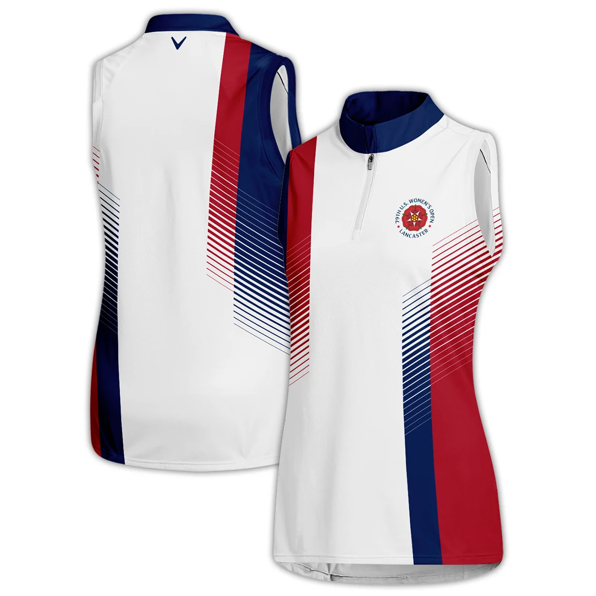 Callaway 79th U.S. Women’s Open Lancaster Blue Red Abstract Quater Zip Sleeveless Polo Shirt