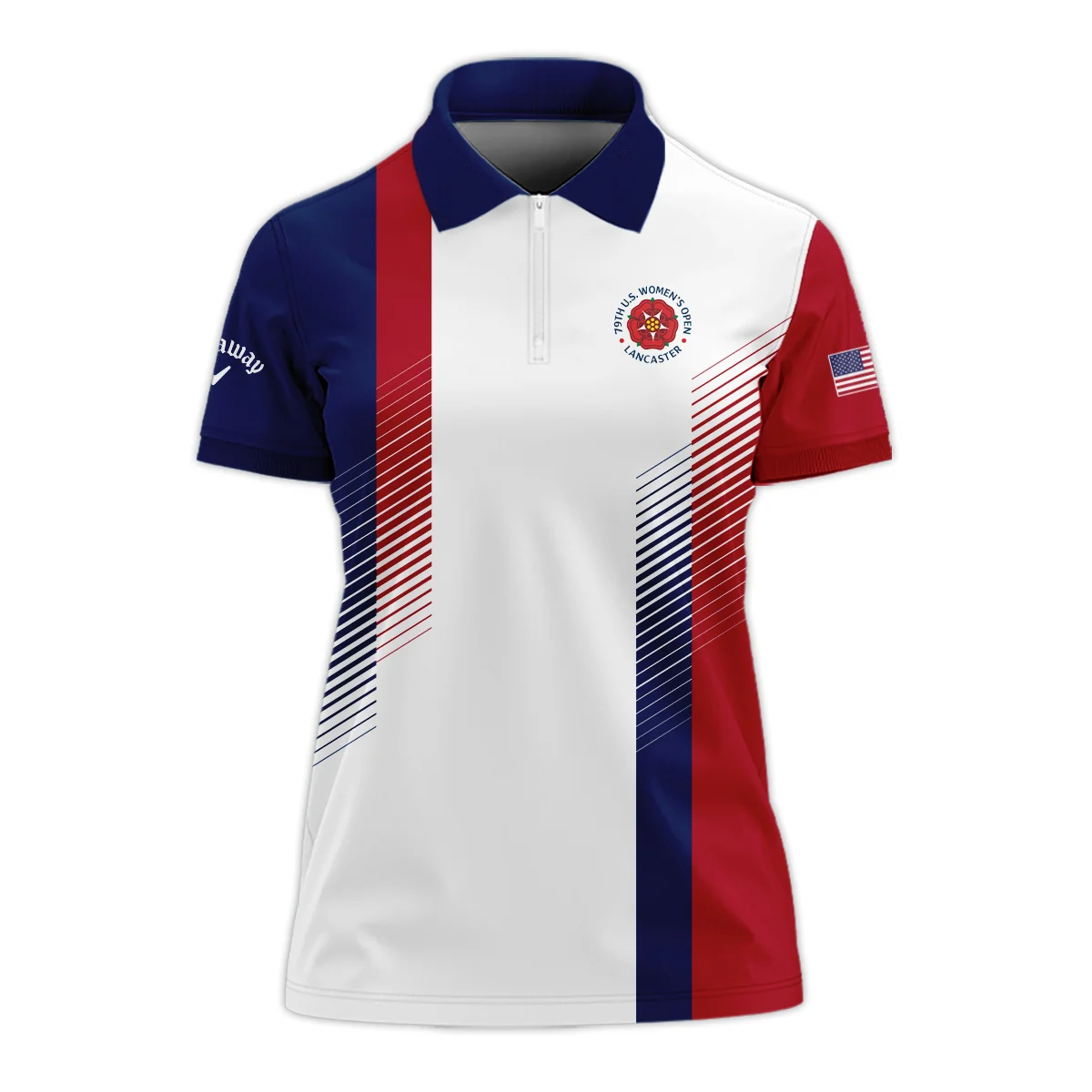 Callaway 79th U.S. Women’s Open Lancaster Blue Red Abstract Zipper Short Polo Shirt