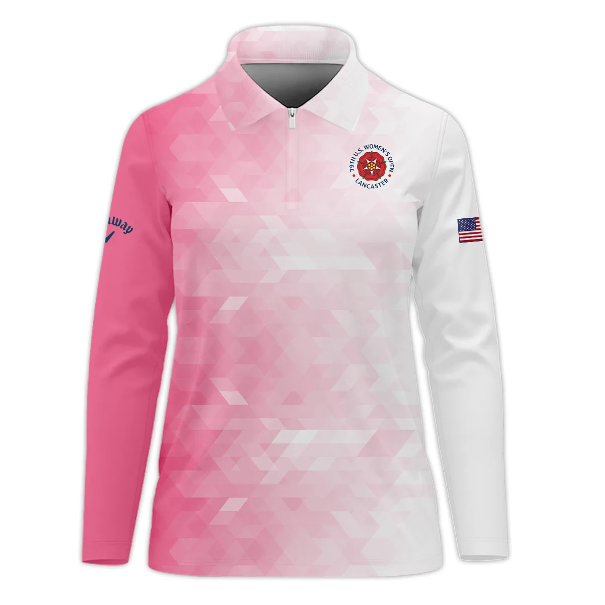 Callaway 79th U.S. Women’s Open Lancaster Pink Abstract Background Zipper Long Polo Shirt