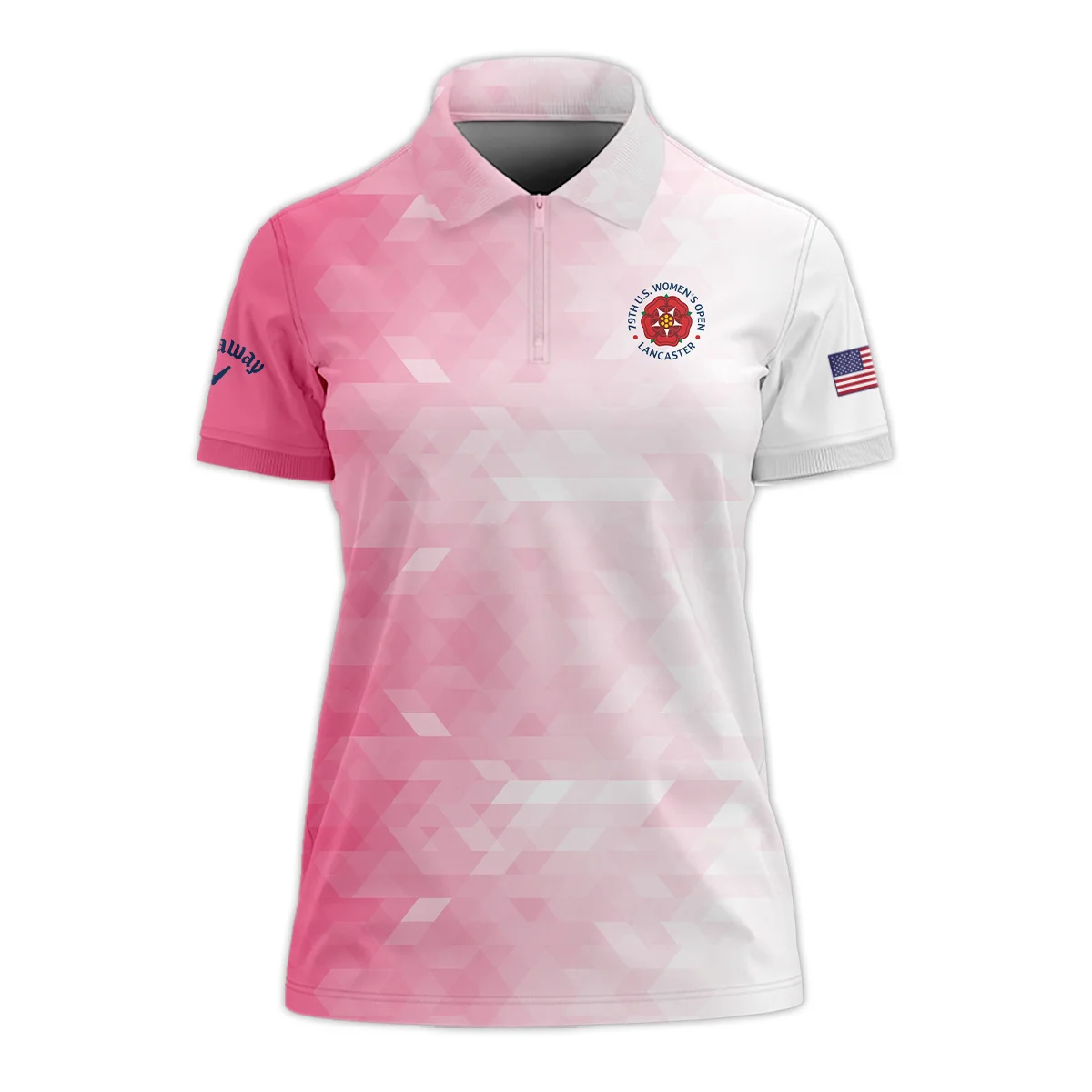 Callaway 79th U.S. Women’s Open Lancaster Pink Abstract Background Zipper Short Polo Shirt