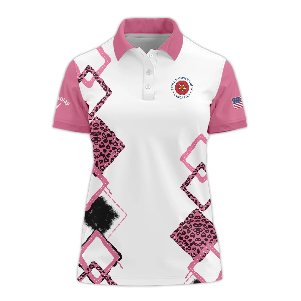 Callaway 79th U.S. Women’s Open Lancaster Pink Leopard Pattern White Short Polo Shirt