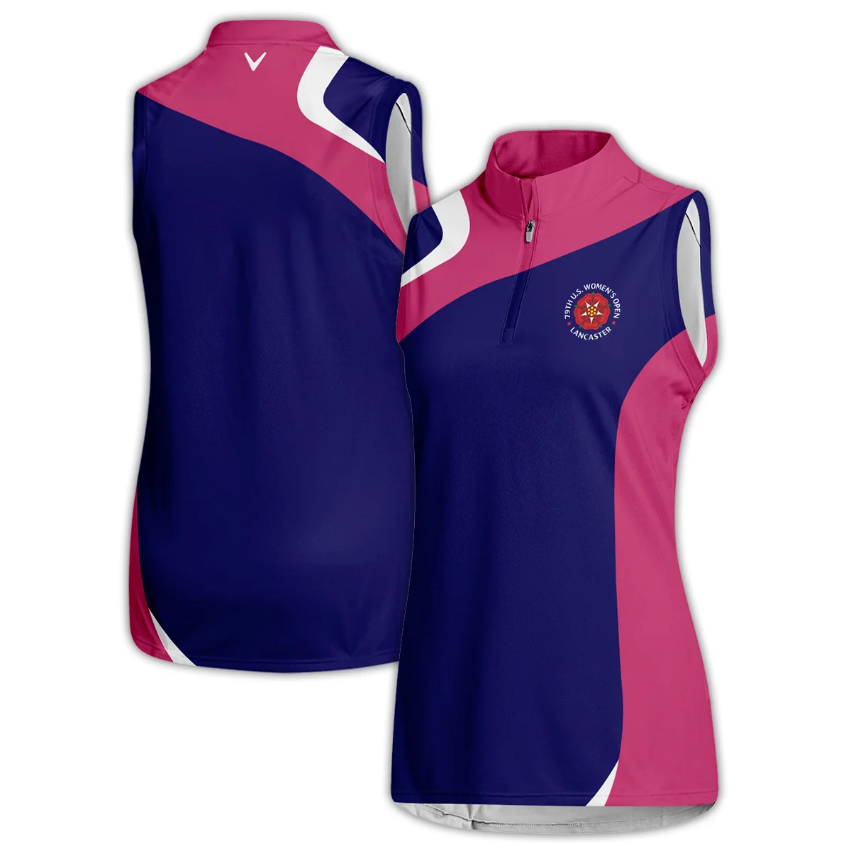 Callaway Blue Pink White 79th U.S. Women’s Open Lancaster Quater Zip Sleeveless Polo Shirt