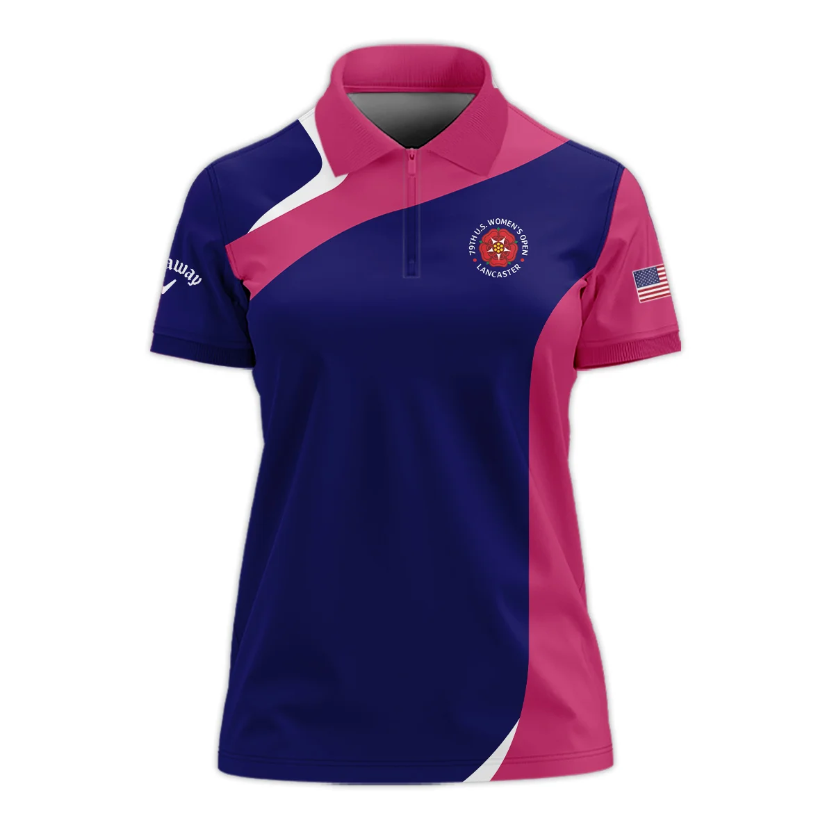 Callaway Blue Pink White 79th U.S. Women’s Open Lancaster Zipper Short Polo Shirt