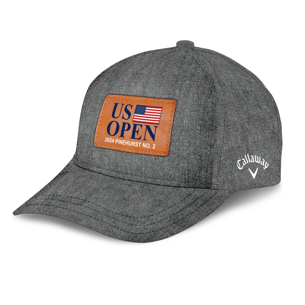 Callaway Grey Jeans Texture Label Leather 124th U.S. Open Pinehurst Golf Style Classic Golf All over Print Cap