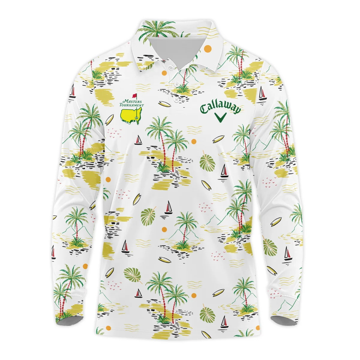 Callaway Landscape With Palm Trees Beach And Oceann Masters Tournament Long Polo Shirt Style Classic Long Polo Shirt For Men