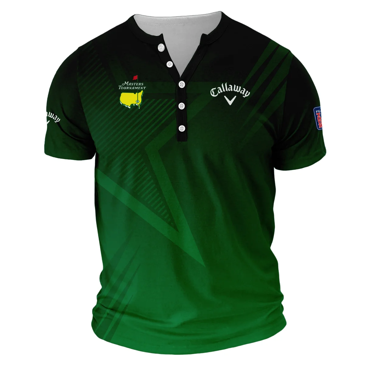 Callaway Masters Tournament Dark Green Star Pattern V-Neck Button up Henley Shirts Style Classic