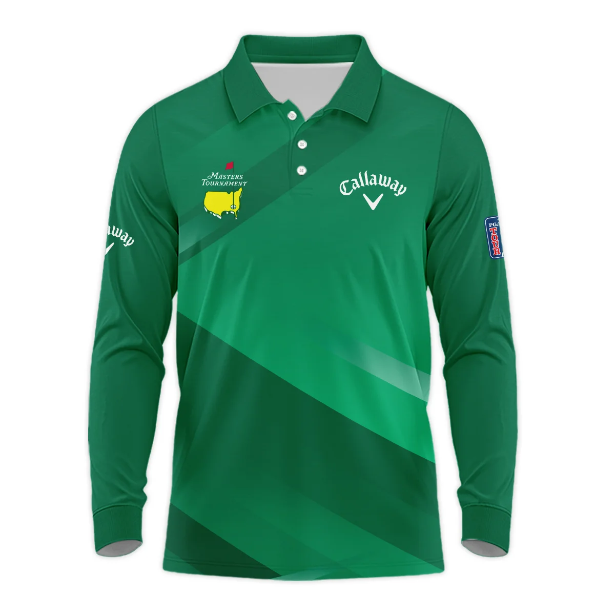 Callaway Masters Tournament Golf Long Polo Shirt Green Gradient Pattern Sports All Over Print Long Polo Shirt For Men