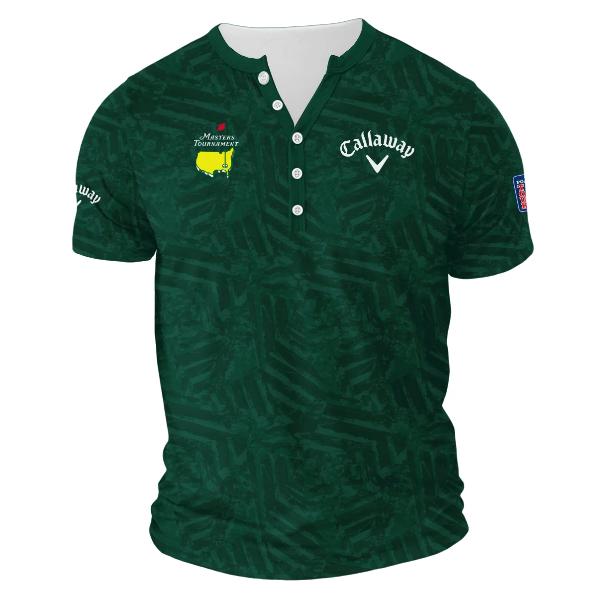 Callaway Masters Tournament Green Stratches Seamless Pattern V-Neck Button up Henley Shirts Style Classic