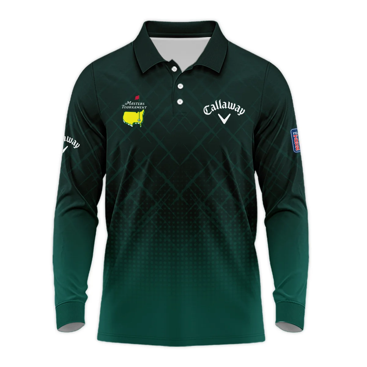 Callaway Masters Tournament Sport Jersey Pattern Dark Green Long Polo Shirt Style Classic Long Polo Shirt For Men