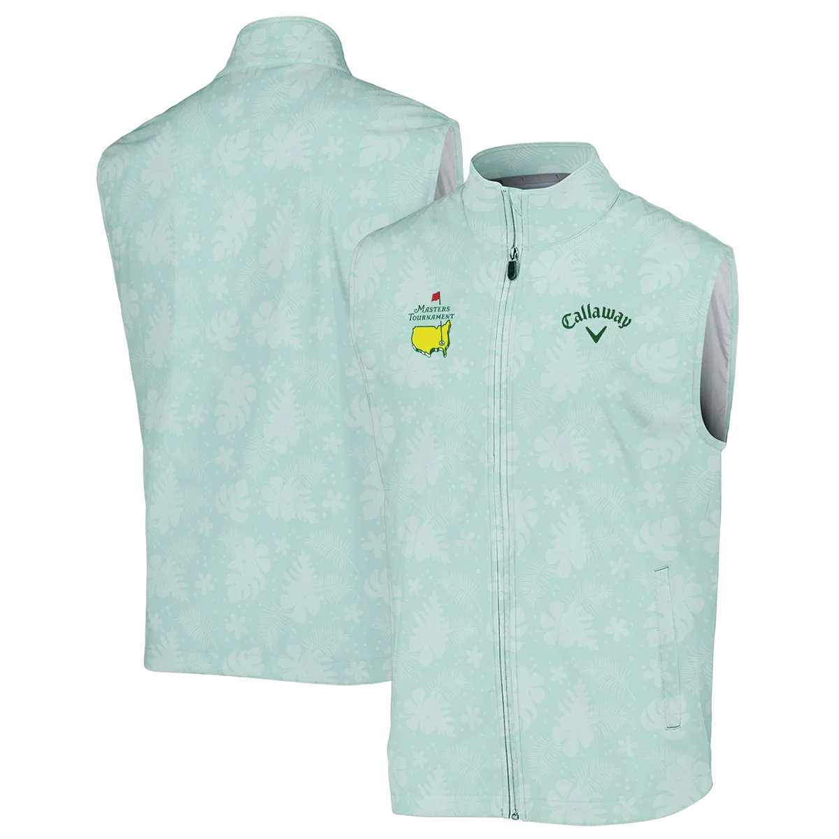 Callaway Masters Tournament Sports Sleeveless Jacket Green Pastel Floral Hawaiian Pattern All Over Print Sleeveless Jacket