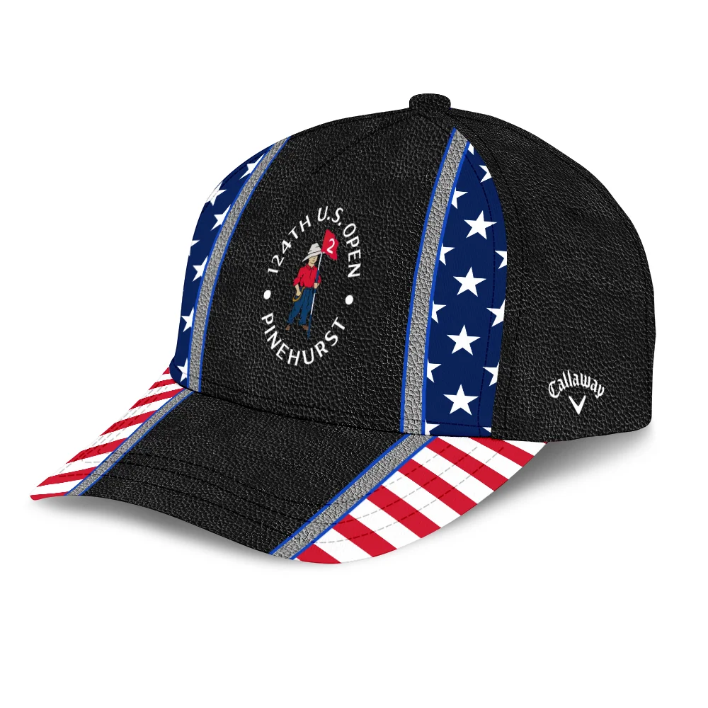 Callaway US Flag Blue Red Black Leather 124th U.S. Open Pinehurst Golf Style Classic Golf All over Print Cap