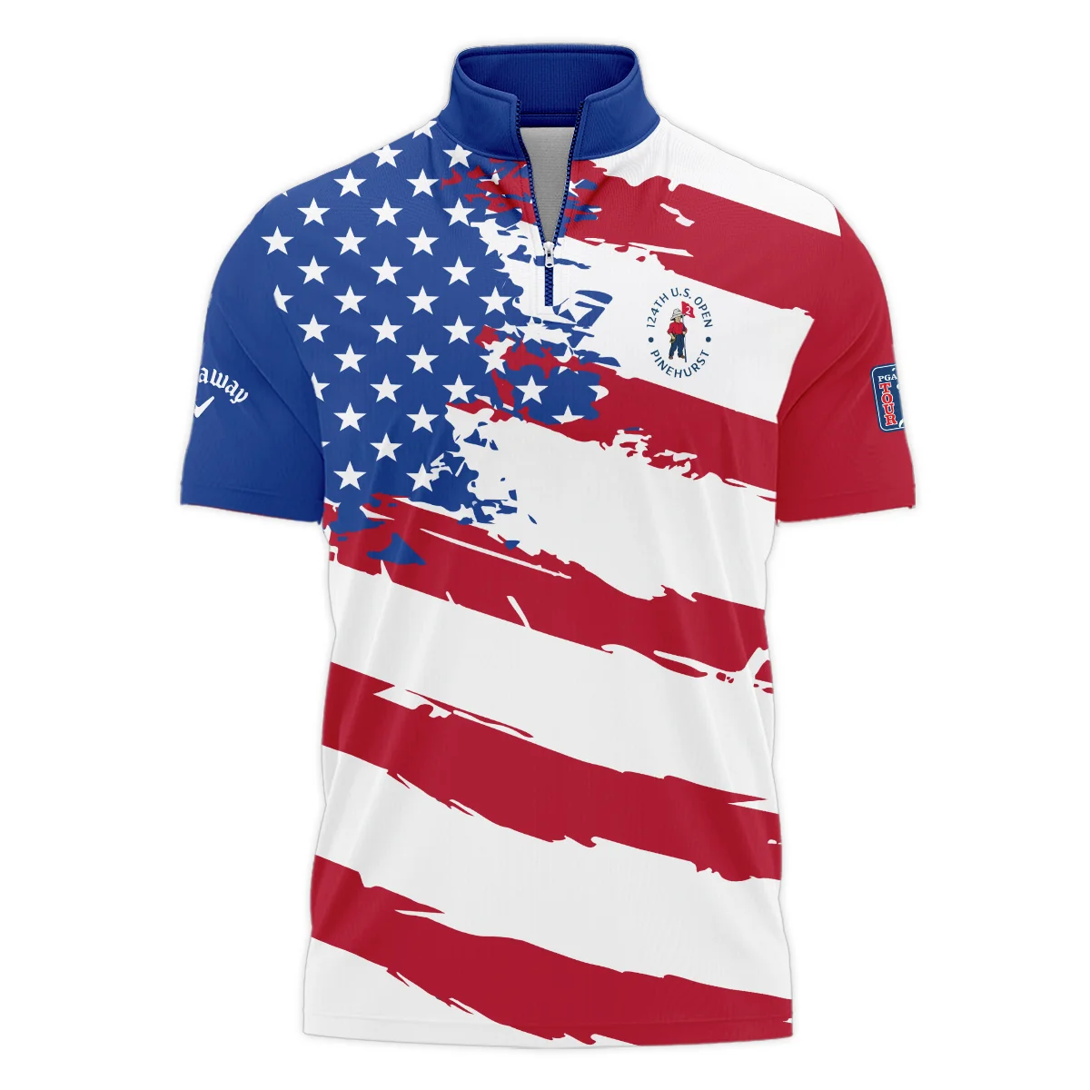 Callaway US Flag Blue Red Stars 124th U.S. Open Pinehurst Style Classic, Short Sleeve Polo Shirts Quarter-Zip