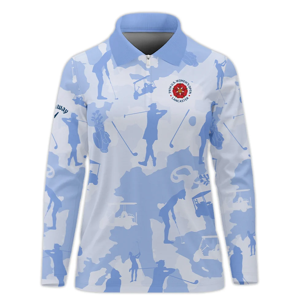 Camo Blue Color 79th U.S. Women’s Open Lancaster Callaway Zipper Long Polo Shirt Golf Sport All Over Print Zipper Long Polo Shirt For Woman