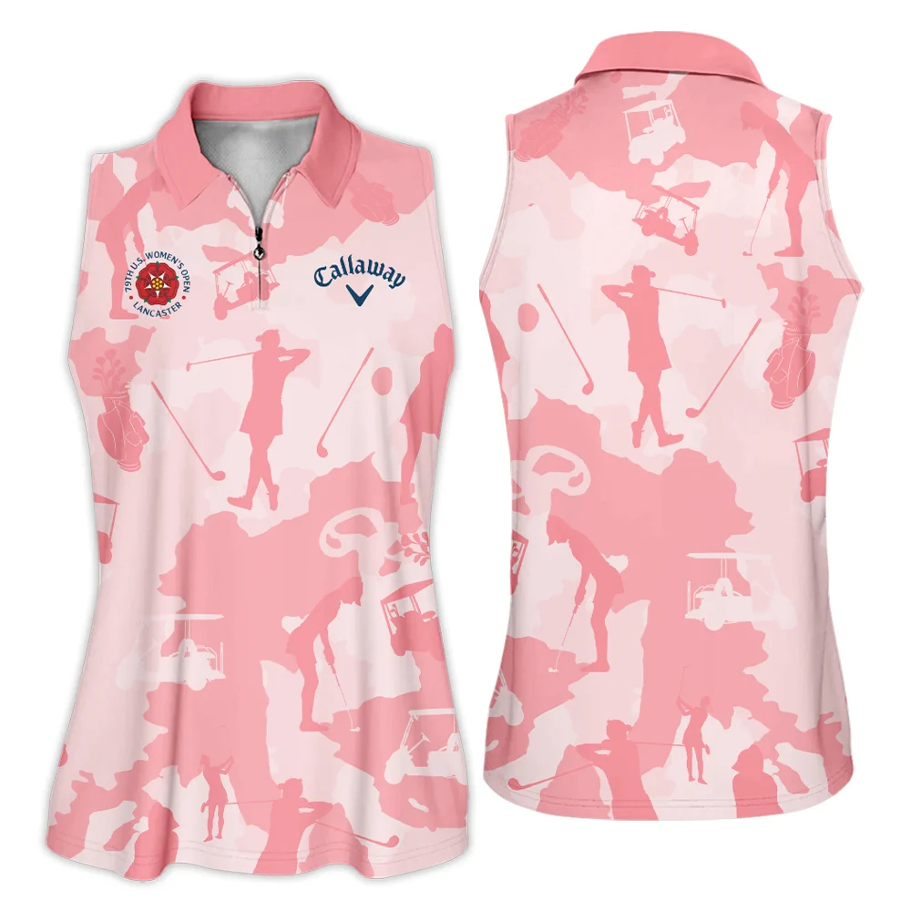 Camo Pink Color 79th U.s. Women Open Lancaster, Callaway Zipper Sleeveless Polo Shirt Golf Sport Zipper Sleeveless Polo Shirt