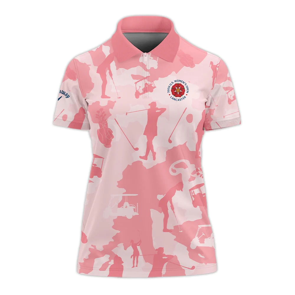 Camo Pink Color 79th U.S. Women’s Open Lancaster Callaway Zipper Polo Shirt Golf Sport All Over Print Zipper Polo Shirt For Woman