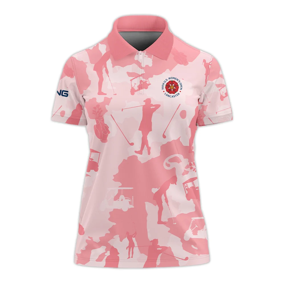 Camo Pink Color 79th U.S. Women’s Open Lancaster Ping Zipper Polo Shirt Golf Sport All Over Print Zipper Polo Shirt For Woman