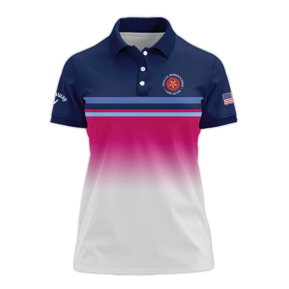 Dark Blue Pink White Line Callaway 79th U.S. Women’s Open Lancaster Short Polo Shirt