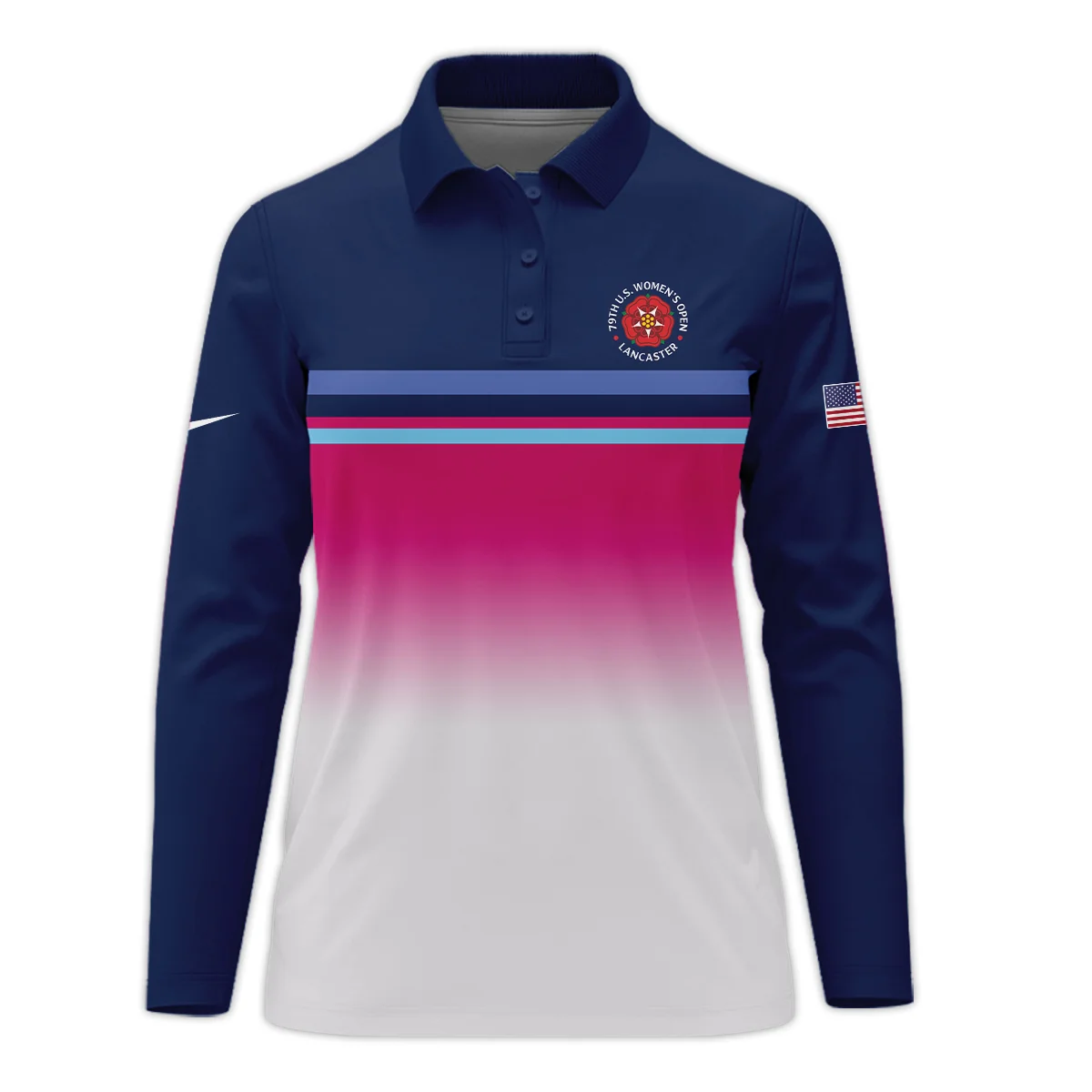 Dark Blue Pink White Line Nike 79th U.S. Women’s Open Lancaster Long Polo Shirt