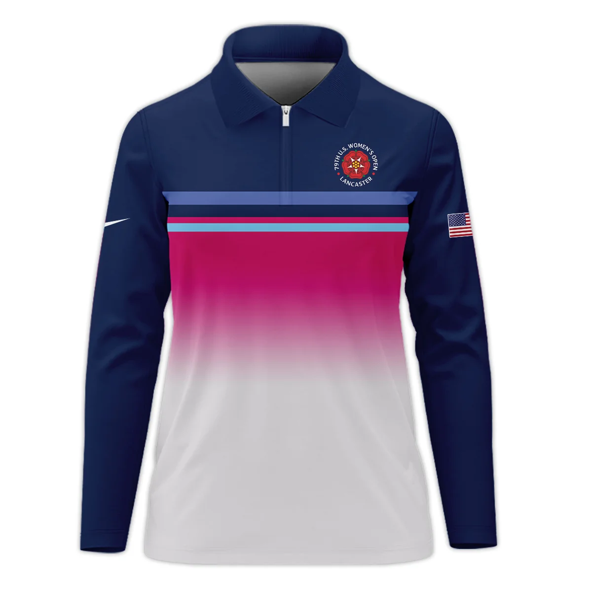 Dark Blue Pink White Line Nike 79th U.S. Women’s Open Lancaster Zipper Long Polo Shirt