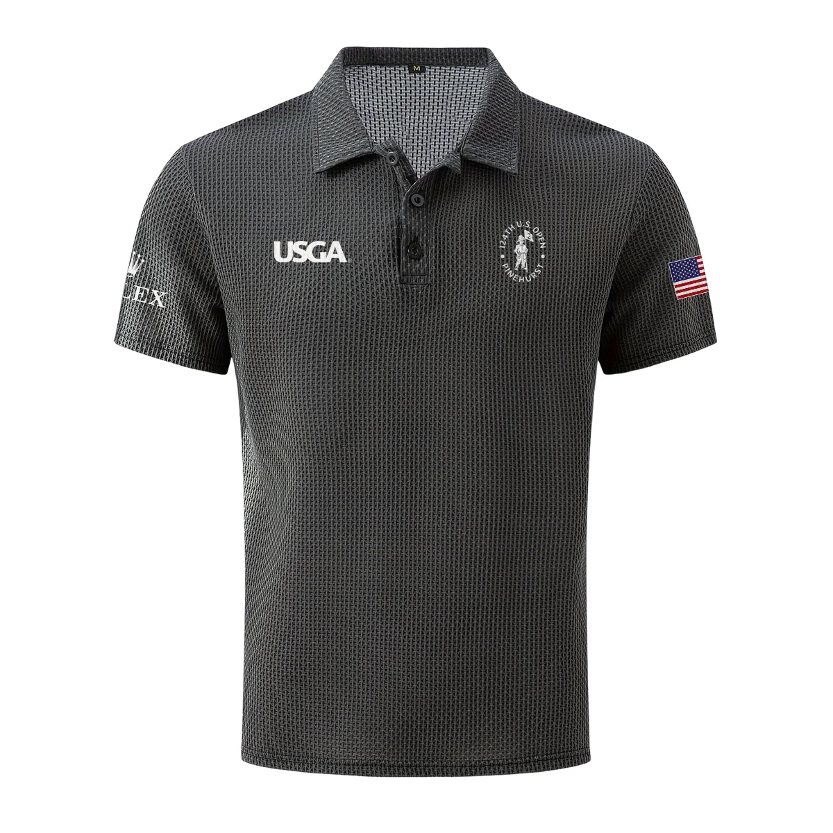 Dark Gray Rolex 124th U.S. Open Pinehurst Mesh Comfy Men’s Stretch Solid Short Sleeve Lapel Golf Shirt