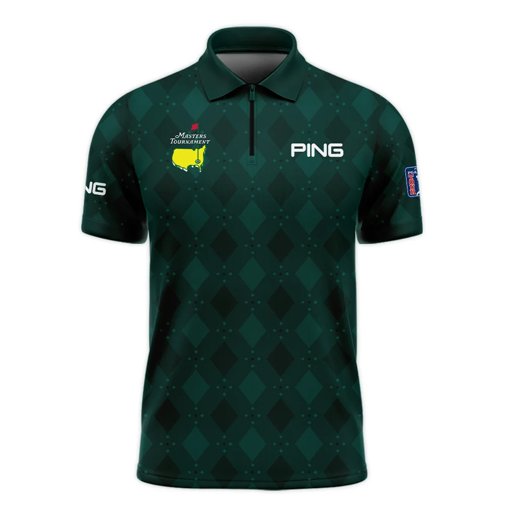 Dark Green Argyle Plaid Pattern Golf Masters Tournament Ping Zipper Polo Shirt Style Classic Zipper Polo Shirt For Men