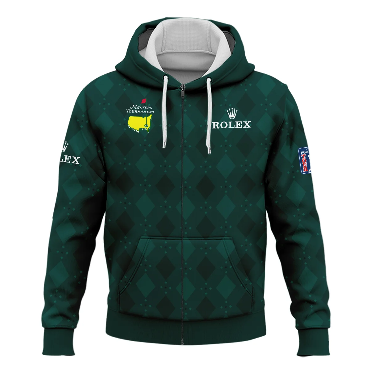 Dark Green Argyle Plaid Pattern Golf Masters Tournament Rolex Zipper Hoodie Shirt Style Classic Zipper Hoodie Shirt