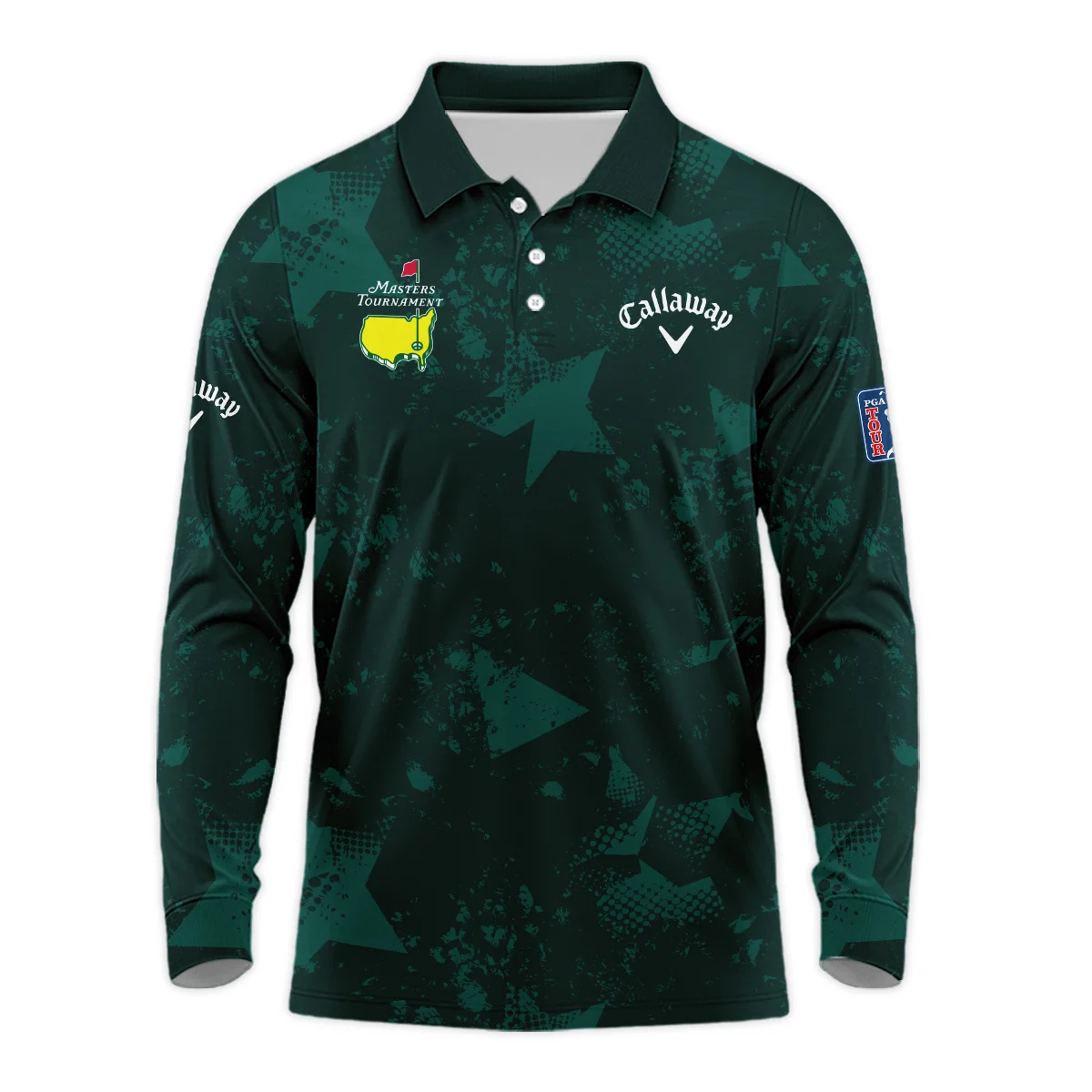 Dark Green Grunge Stars Pattern Golf Masters Tournament Callaway Long Polo Shirt Style Classic Long Polo Shirt For Men