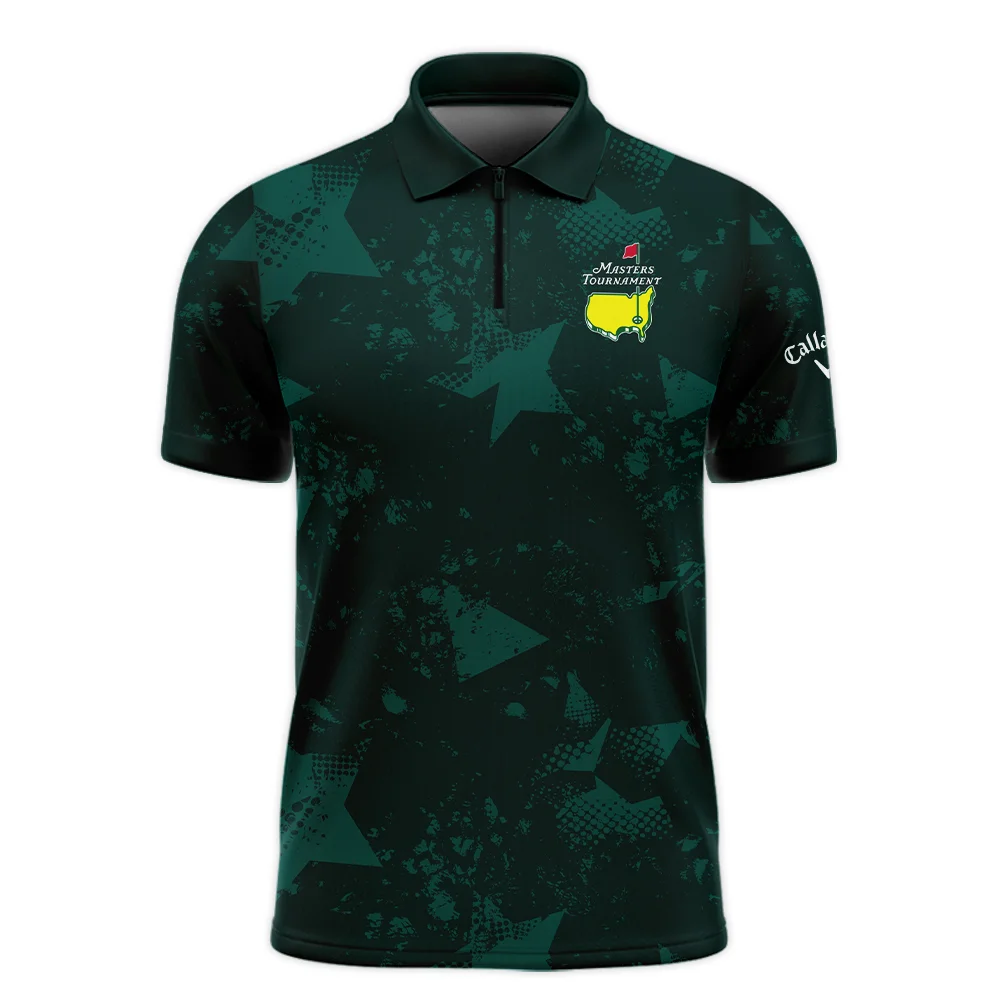 Dark Green Grunge Stars Pattern Golf Masters Tournament Callaway Zipper Polo Shirt Style Classic Zipper Polo Shirt For Men