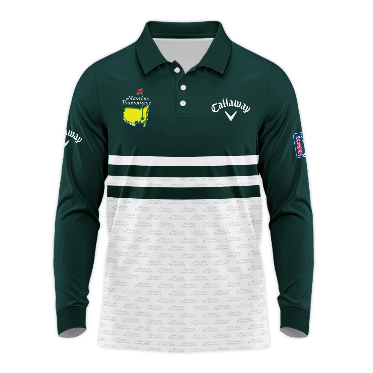 Dark Green Mix White With Logo Pattern Masters Tournament Callaway Long Polo Shirt Style Classic Long Polo Shirt For Men