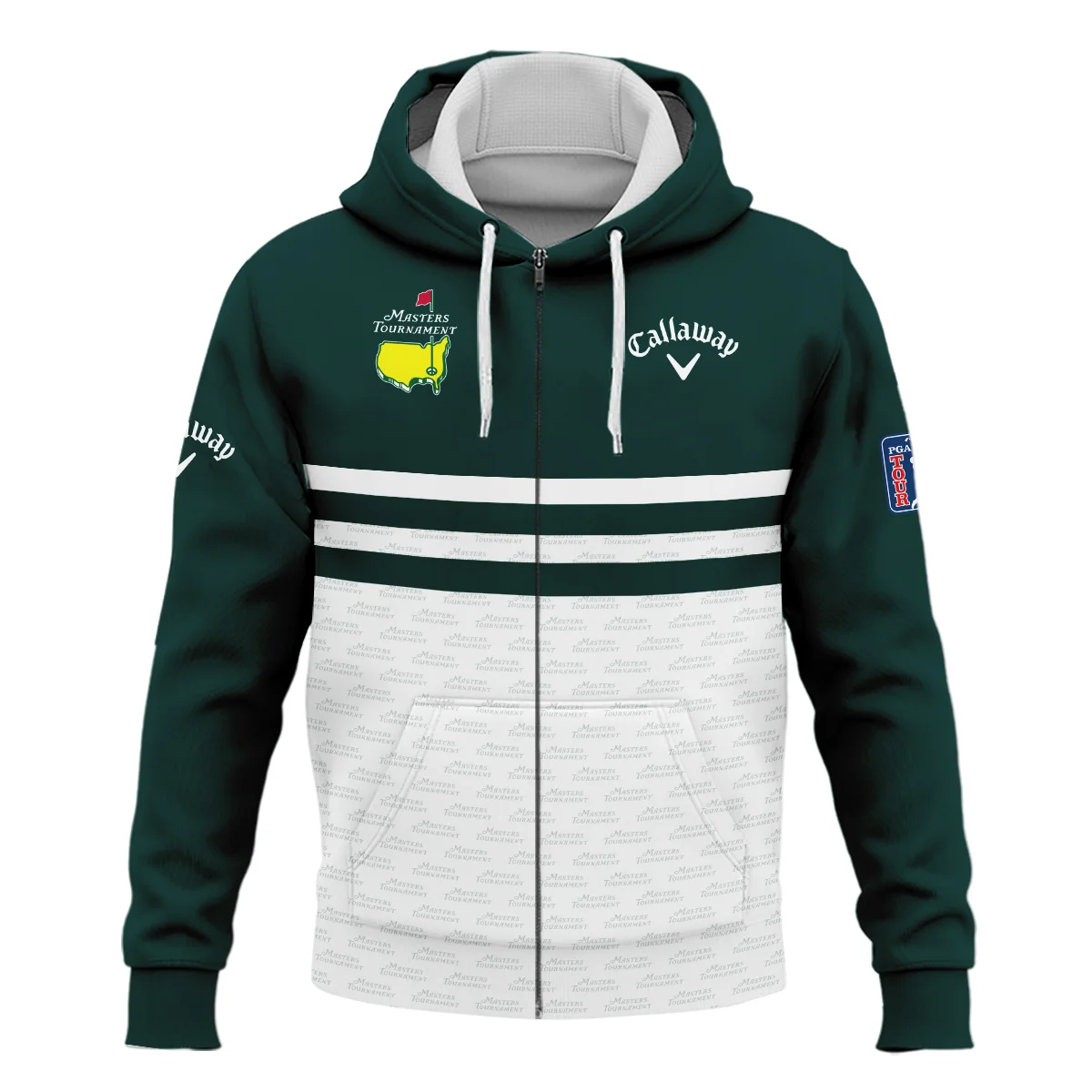 Dark Green Mix White With Logo Pattern Masters Tournament Callaway Zipper Hoodie Shirt Style Classic Zipper Hoodie Shirt