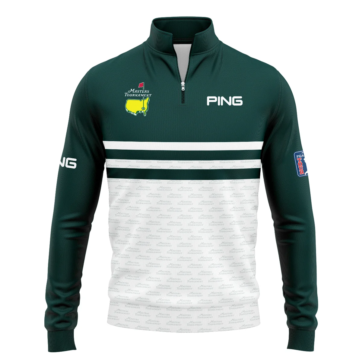 Dark Green Mix White With Logo Pattern Masters Tournament Ping Quarter-Zip Jacket Style Classic Quarter-Zip Jacket