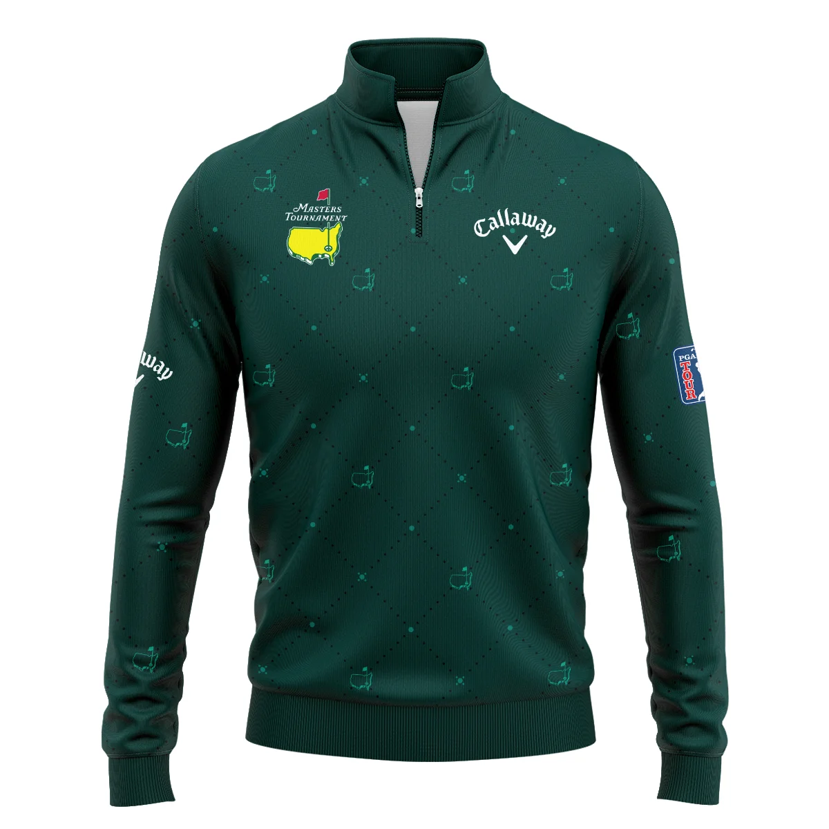 Dark Green Pattern In Retro Style With Logo Masters Tournament Callaway Quarter-Zip Jacket Style Classic Quarter-Zip Jacket