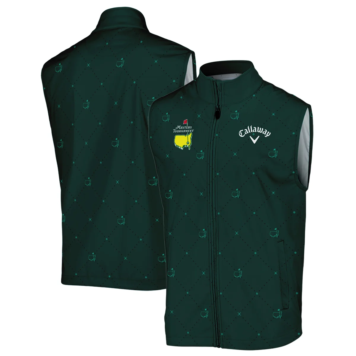 Dark Green Pattern In Retro Style With Logo Masters Tournament Callaway Sleeveless Jacket Style Classic Sleeveless Jacket