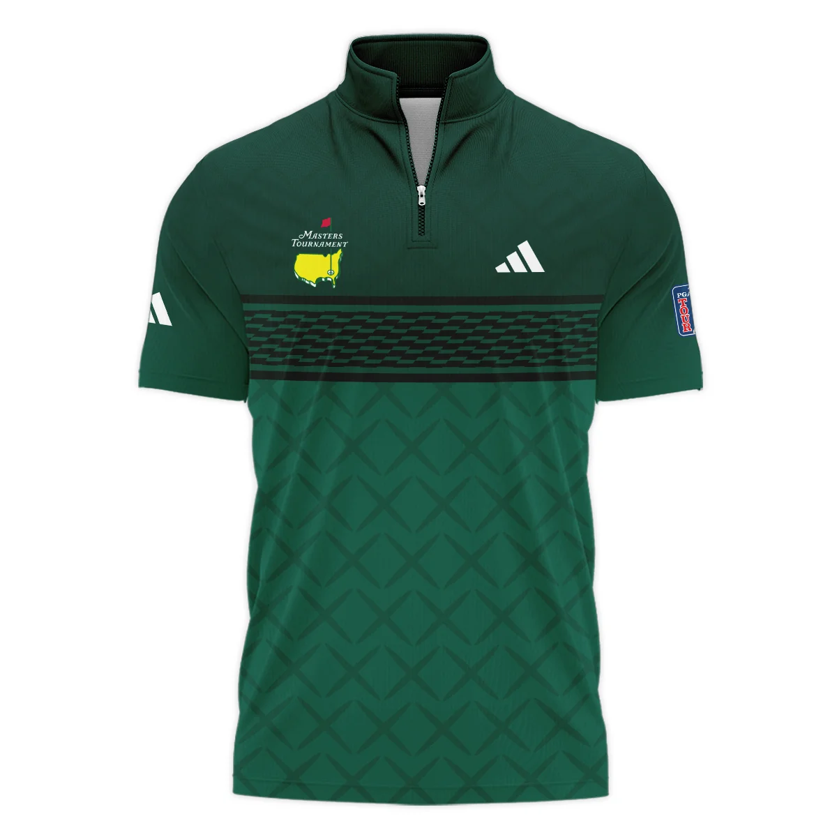 Dark Green Pattern Sublimation Sport Masters Tournament Adidas Style Classic, Short Sleeve Polo Shirts Quarter-Zip Casual Slim Fit Mock Neck Basic