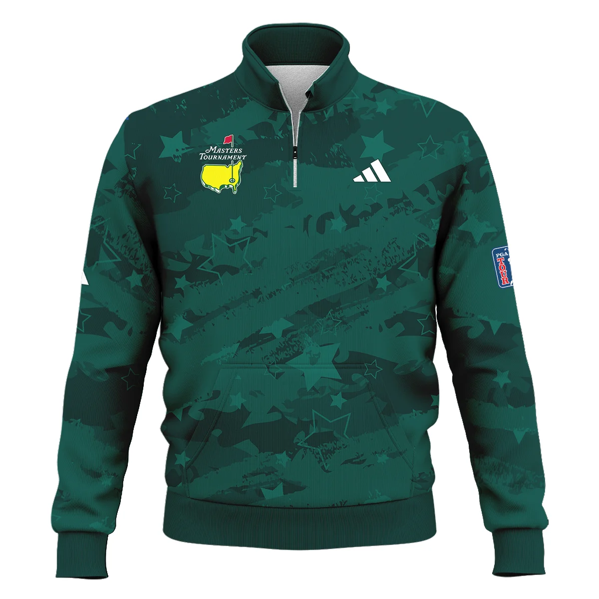 Dark Green Stars Pattern Grunge Background Masters Tournament Adidas Style Classic Quarter Zipped Sweatshirt