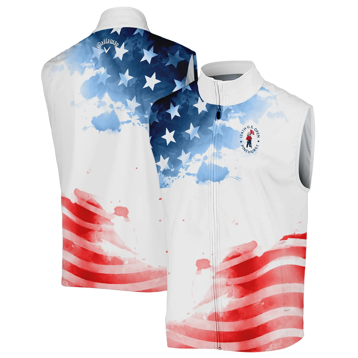 Golf 124th U.S. Open Pinehurst Callaway Sleeveless Jacket US Flag Watercolor Golf Sports All Over Print Sleeveless Jacket