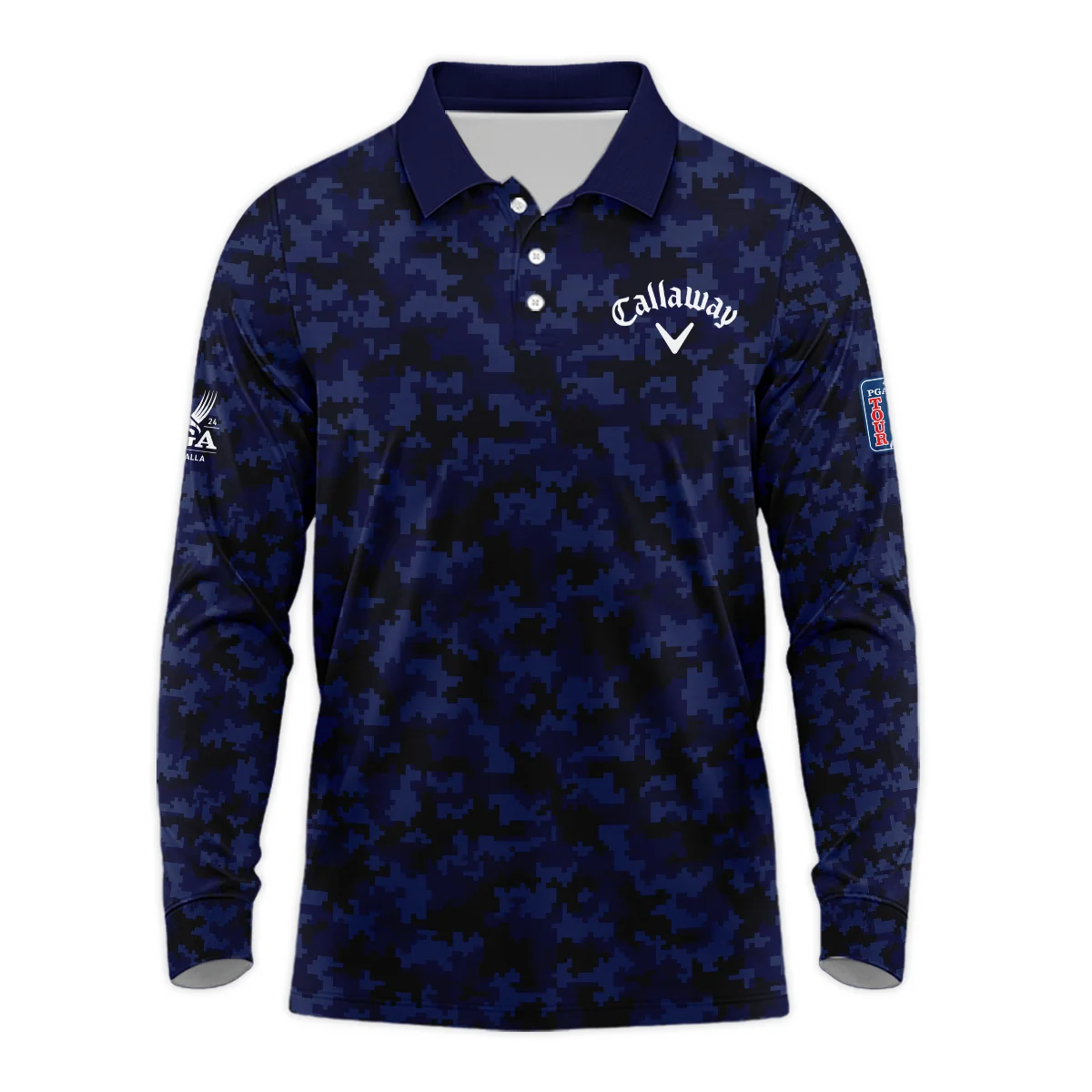 Golf 2024 PGA Championship Callaway Long Polo Shirt Blue Camouflage Pattern Sport All Over Print Long Polo Shirt For Men