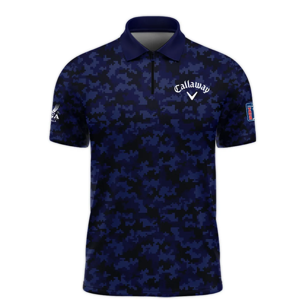 Golf 2024 PGA Championship Callaway Zipper Polo Shirt Blue Camouflage Pattern Sport All Over Print Zipper Polo Shirt For Men