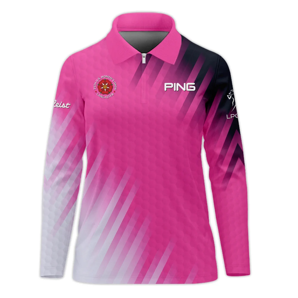 Golf 79th U.S. Women’s Open Lancaster Ping Zipper Long Polo Shirt Pink Color All Over Print Zipper Long Polo Shirt For Woman