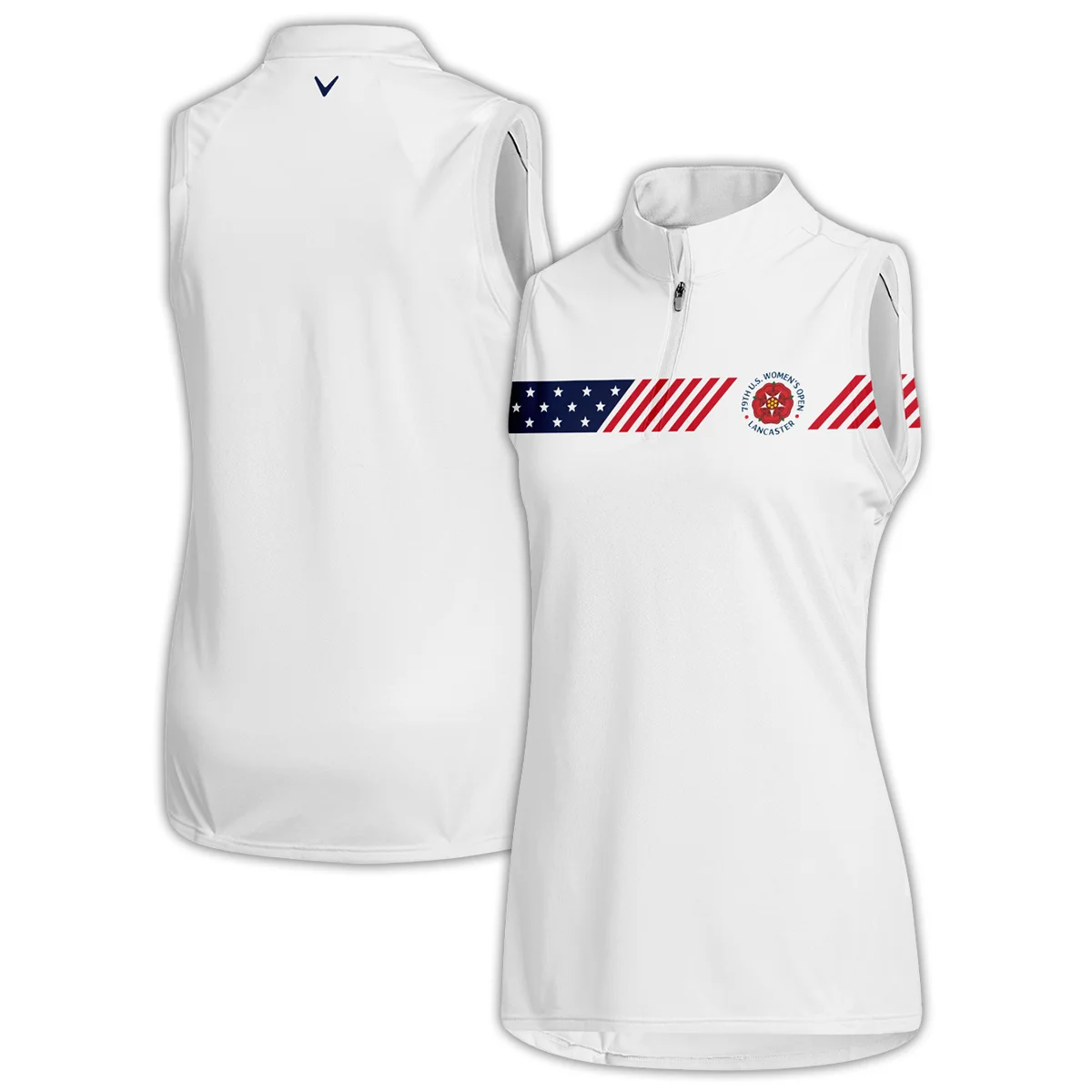 Golf American Flag White Callaway 79th U.S. Women’s Open Lancaster Quater Zip Sleeveless Polo Shirt