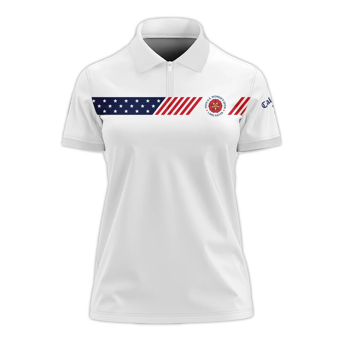 Golf American Flag White Callaway 79th U.S. Women’s Open Lancaster Zipper Short Polo Shirt