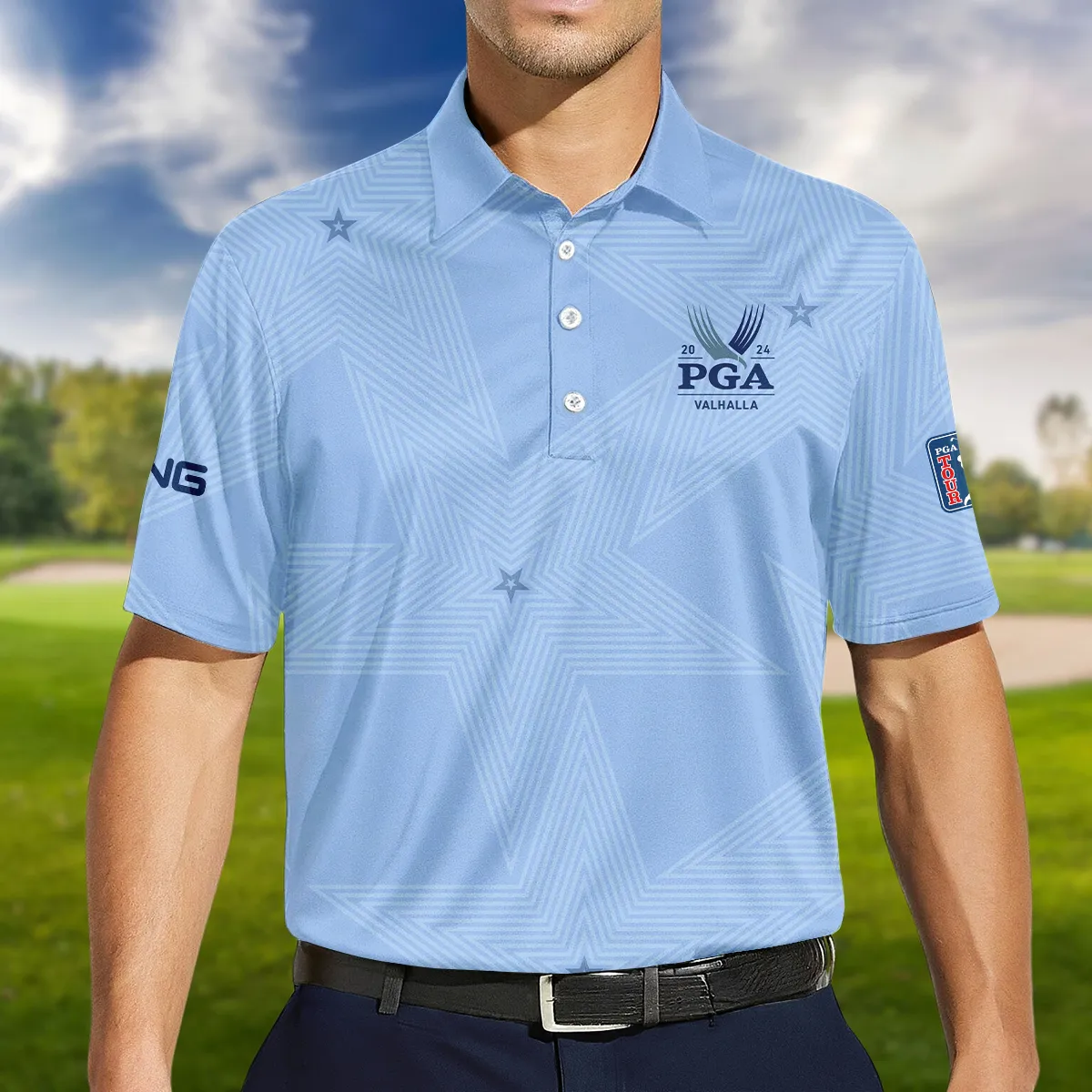 Golf Blue Color Star Pattern 2024 PGA Championship Valhalla Ping Polo Shirt Style Classic