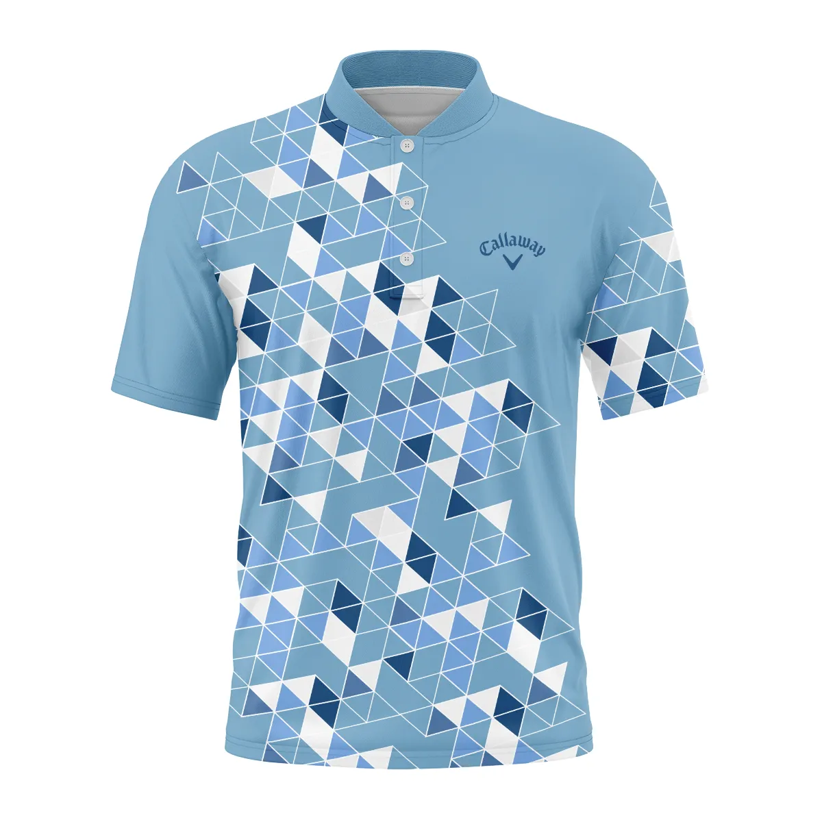 Golf Blue Geometric Mosaic Pattern 2024 PGA Championship Valhalla Callaway Style Classic, Short Sleeve Round Neck Polo Shirt