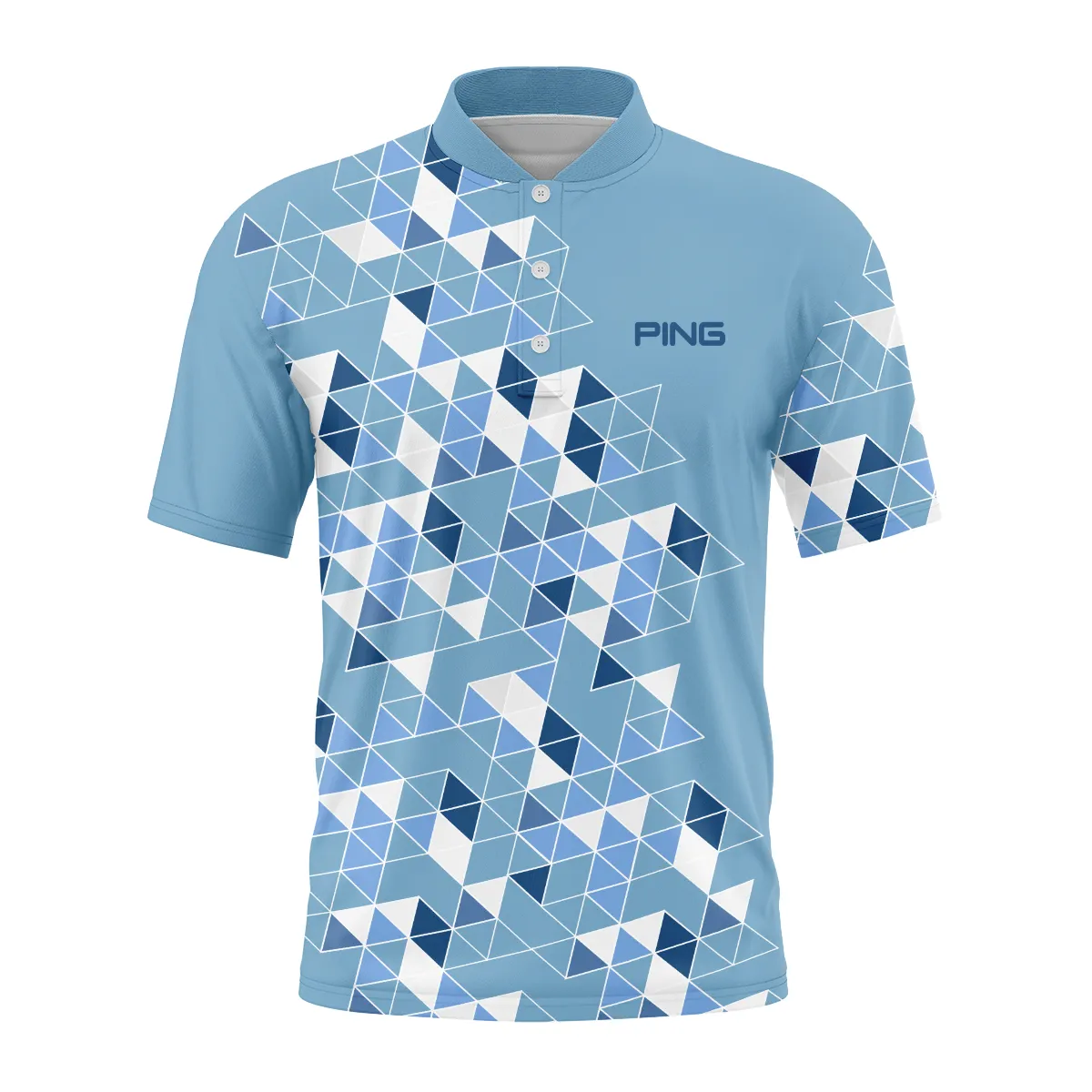 Golf Blue Geometric Mosaic Pattern 2024 PGA Championship Valhalla Ping Style Classic, Short Sleeve Round Neck Polo Shirt