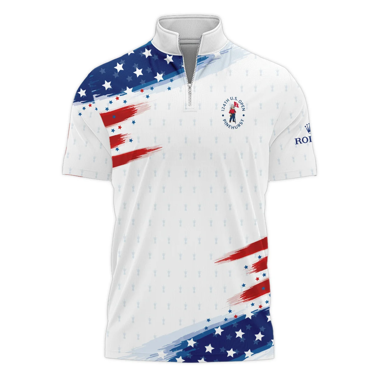 Golf Flag American 124th U.S. Open Pinehurst Rolex Style Classic, Short Sleeve Polo Shirts Quarter-Zip Casual Slim Fit Mock Neck Basic