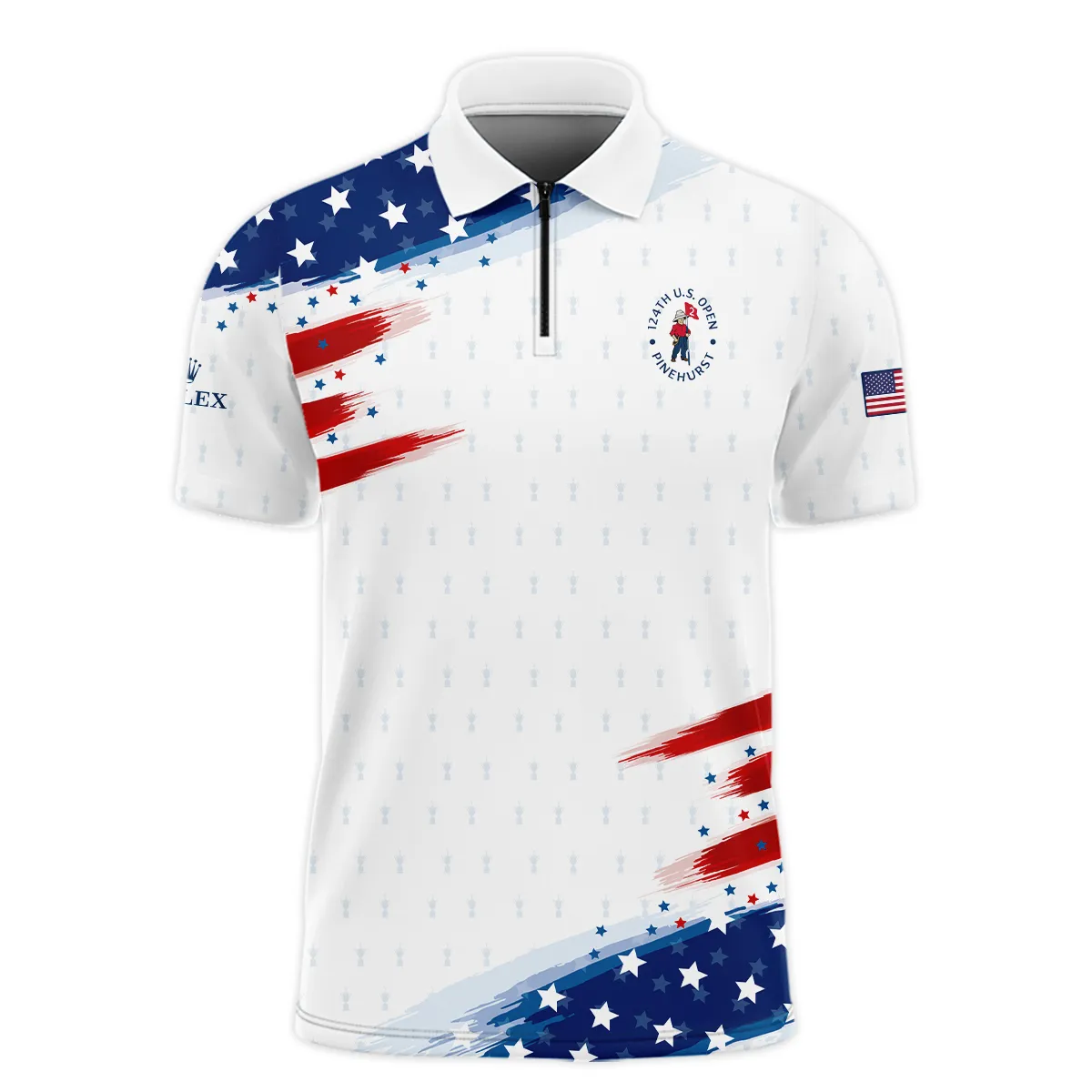 Golf Flag American Loves 124th U.S. Open Pinehurst Rolex Zipper Polo Shirt Style Classic