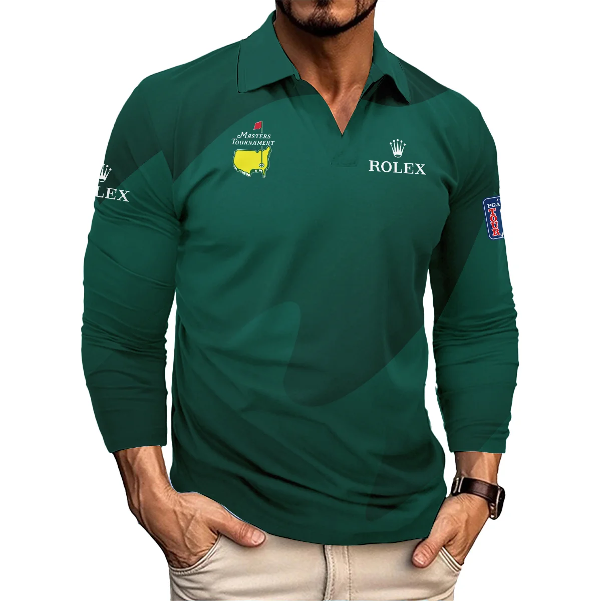 Golf For Sublimation Sport Green Masters Tournament Rolex Vneck Long Polo Shirt Style Classic Long Polo Shirt For Men