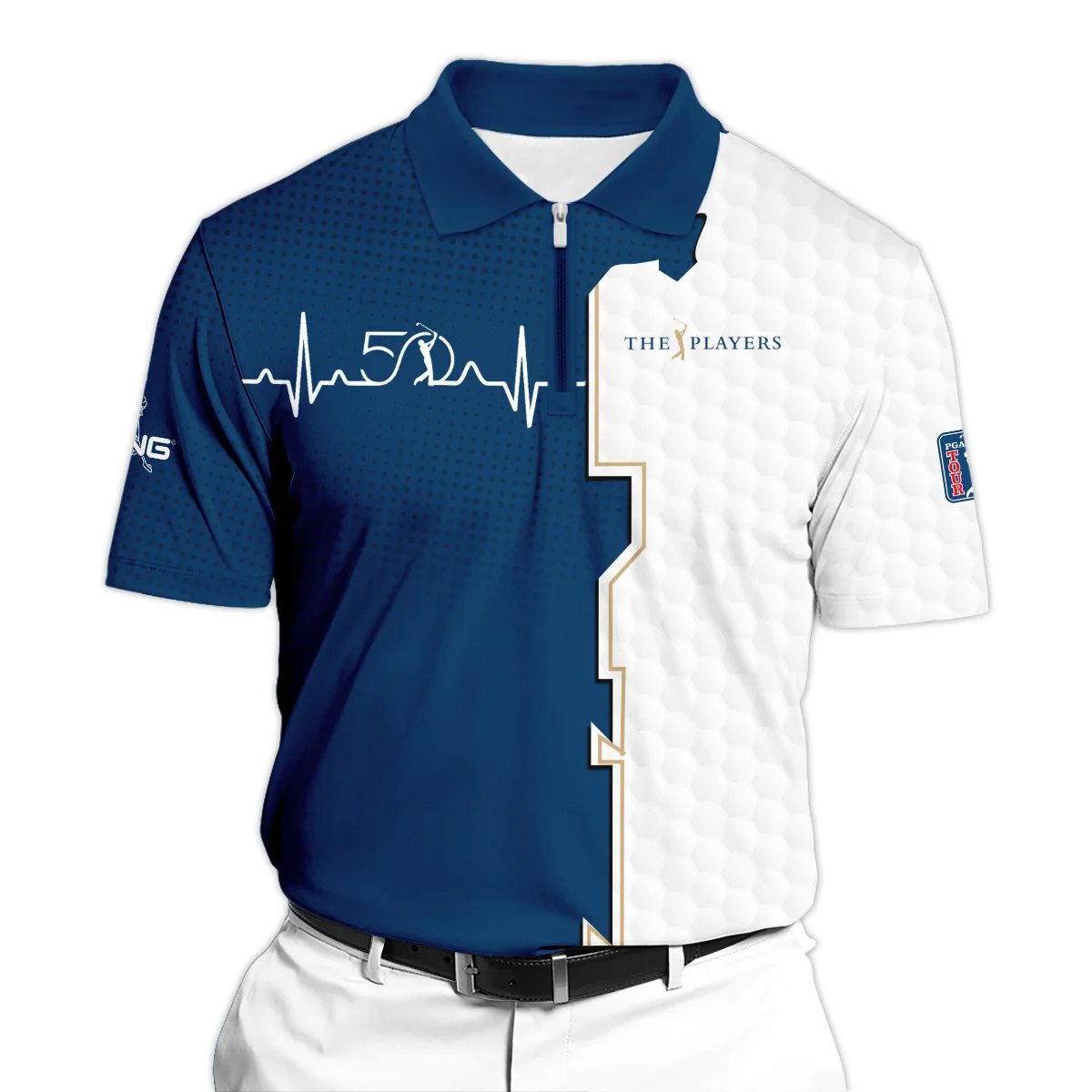 Golf Heart Beat Navy Blue THE PLAYERS Championship Ping Zipper Polo Shirt Style Classic Zipper Polo Shirt For Men