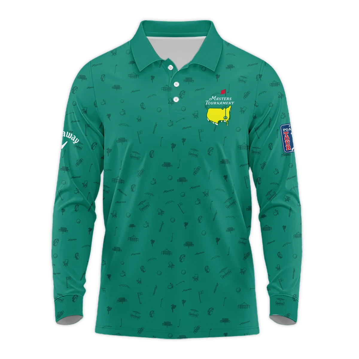 Golf Masters Tournament Callaway Long Polo Shirt Augusta Icons Pattern Green Golf Sports All Over Print Long Polo Shirt For Men